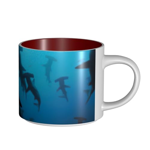 ENGhjes Hammerhead Sharks Printing Keramikbecher mit großem Fassungsvermögen, funktionale Tassen für Zuhause, Büro, schlankes Design, bequemer Griff von ENGhjes