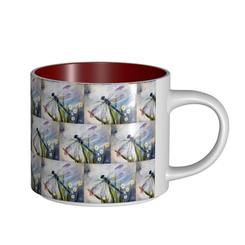 ENGhjes Keramikbecher mit Libellen-Motiv, großes Fassungsvermögen, funktionale Tassen für Zuhause, Büro, schlankes Design, bequemer Griff ENGhjes Keramikbecher mit Libellen-Motiv, großes Fassungsvermögen, funktionale Tassen für Zuhause, Büro, schlankes Design, bequemer Griff von ENGhjes