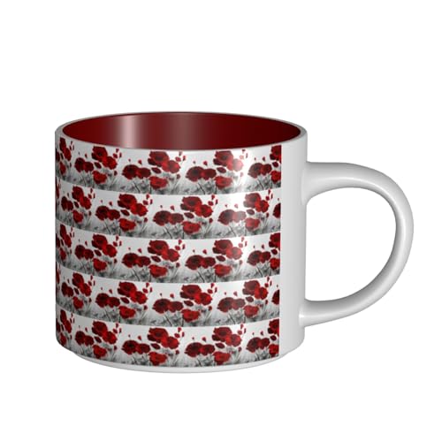 ENGhjes Keramikbecher mit rotem Mohnblumendruck, großes Fassungsvermögen, funktionale Tassen für Zuhause, Büro, schlankes Design, bequemer Griff ENGhjes Keramikbecher mit rotem Mohnblumendruck, großes Fassungsvermögen, funktionale Tassen für Zuhause, Büro, schlankes Design, bequemer Griff von ENGhjes
