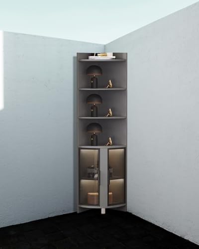 ENHEN Glasvitrine Eckvitrine mit Offenem Deckel und Glastüren, Moderne Vitrine für Wohnzimmer oder Laden – Klarglas, Mehrschichtplatte(Grey+Black,50cm/20in Width) von ENHEN