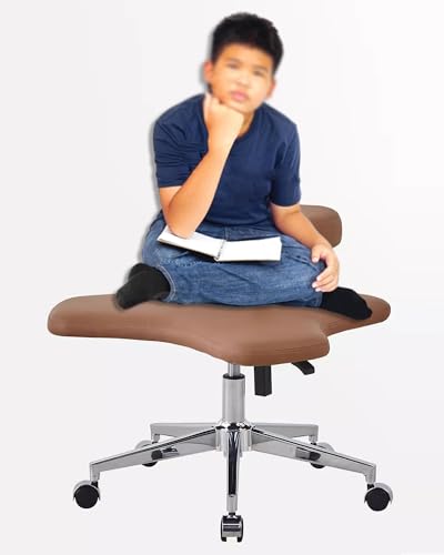 ENHEN Kniestuhl Breitsitz Gekreuzter Stuhl für Kinder, Tragbarer Knienstuhlbeingurt - Multisitzposition, 2 Kissen Ergonomisches Büro Rollinghocker (Color : Brown) von ENHEN