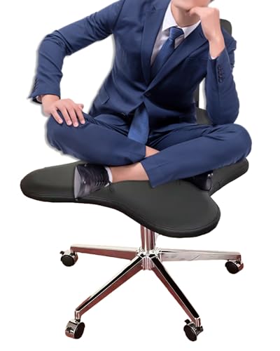 ENHEN Kniestuhl Ergonomisches Büro -Knienstuhl mit Rückenunterstützung und Bremsrollen, Adult Kids ADHS Stuhl Cross Legged, Unter Dem Schreibtischmeditationshocker Zum Beten (Color : Black) von ENHEN