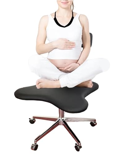 ENHEN Kniestuhl Schwangere Frau Überquerten Beinstuhl Mitten Im Rücken, 2 Kissen Hockender Computerhocker, Meditation/Beten/Büro/Home Yoga Desk Liege (Color : Black) von ENHEN