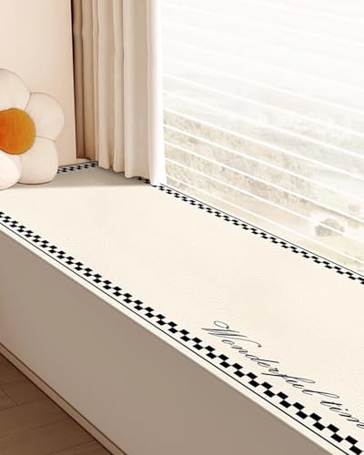 Fensterbank Innen Beigefarbener Fensterbankschutz mit Schwarzem Rand, Zuschneidbare Fensterbankmatte Zum Kratzen Von Hunden und Katzen, Fensterbankabdeckung(78x8in/1981x203mm) von ENHEN