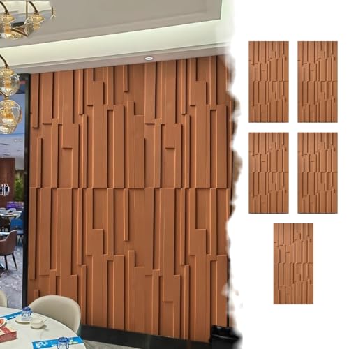 Wandpaneele Moderne 3D-PU-Wandpaneele mit Ziegelstein-Akzent, Wandverkleidung mit Furnierplattendekor, Wandkunsttapeten für Innen und Außen(Brown,5 pcs) von ENHEN