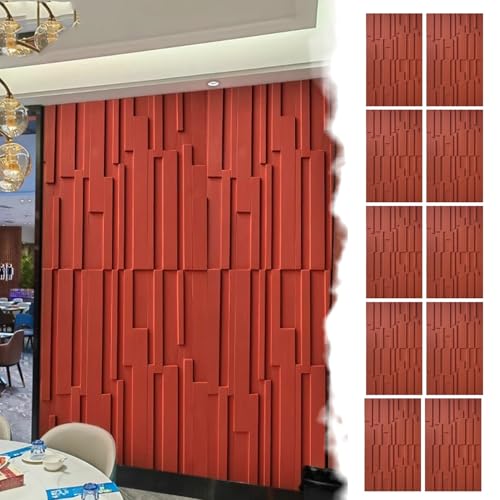Wandpaneele Moderne 3D-PU-Wandpaneele mit Ziegelstein-Akzent, Wandverkleidung mit Furnierplattendekor, Wandkunsttapeten für Innen und Außen(Red,10 pcs) von ENHEN