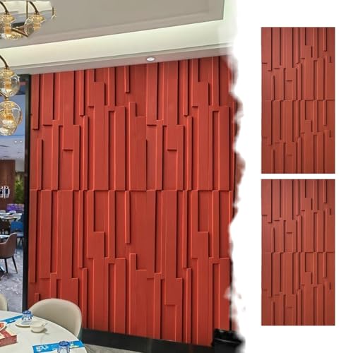 Wandpaneele Moderne 3D-PU-Wandpaneele mit Ziegelstein-Akzent, Wandverkleidung mit Furnierplattendekor, Wandkunsttapeten für Innen und Außen(Red,2 pcs) von ENHEN