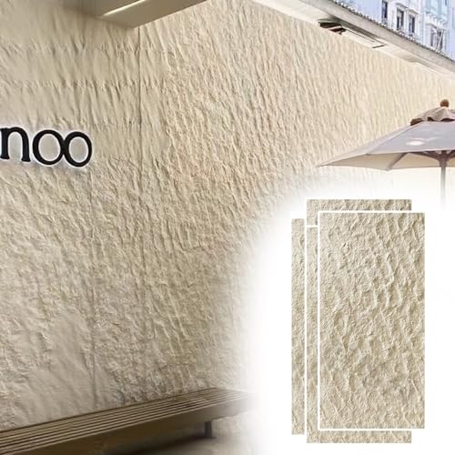 Wandpaneele Wandpaneele in Steinoptik für Schlafzimmer, 3D-Innenfurnier-Raumdekor – 4er-Pack, DIY-Wandfliesen-Paneel-Set für Außenbereich/Hotel(Off white) von ENHEN