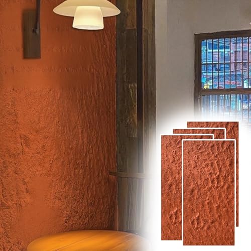 Wandpaneele Wandpaneele in Steinoptik für Schlafzimmer, 3D-Innenfurnier-Raumdekor – 4er-Pack, DIY-Wandfliesen-Paneel-Set für Außenbereich/Hotel(Red) von ENHEN
