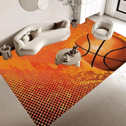 ENILSA Basketball Muster Teppichabwaschbarer Teppich, Wohnzimmer, Schlafzimmer, Kurzer Samtteppich, Großer Teppich, Schlafzimmer, Rutschfester Teppich, Flauschiger Teppich, Bunter Teppich100x130cm von ENILSA