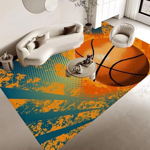 ENILSA Basketball Muster Teppichabwaschbarer Teppich, Wohnzimmer, Schlafzimmer, Kurzer Samtteppich, Großer Teppich, Schlafzimmer, Rutschfester Teppich, Flauschiger Teppich, Bunter Teppich120x150cm von ENILSA