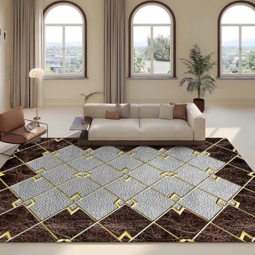 Luxus Goldener Teppich Im Wohnzimmerwaschbarer Teppich, Wohnzimmer, Schlafzimmer, Kurzer Samtteppich, Großer Teppich, Schlafzimmer, Rutschfester Teppich, Flauschiger Teppich, Bunter Teppich100x130cm von ENILSA