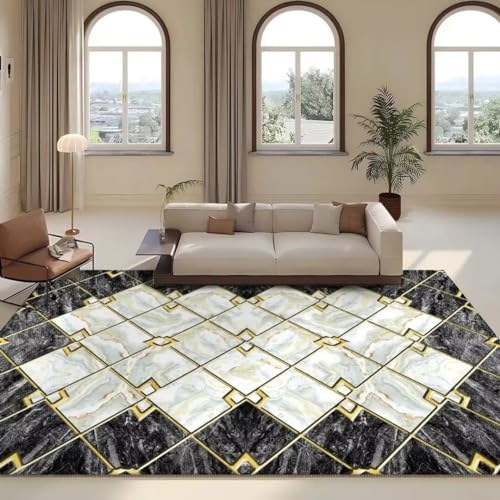 Luxus Goldener Teppich Im Wohnzimmerwaschbarer Teppich, Wohnzimmer, Schlafzimmer, Kurzer Samtteppich, Großer Teppich, Schlafzimmer, Rutschfester Teppich, Flauschiger Teppich, Bunter Teppich150x180cm von ENILSA
