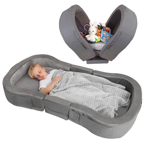 ENITYA Baby Reisebett Babybett Klappbar Bodenbett Tragbares Schlafbett Waschbar Kinderbett 18m bis 5 Jahre Grau von ENITYA