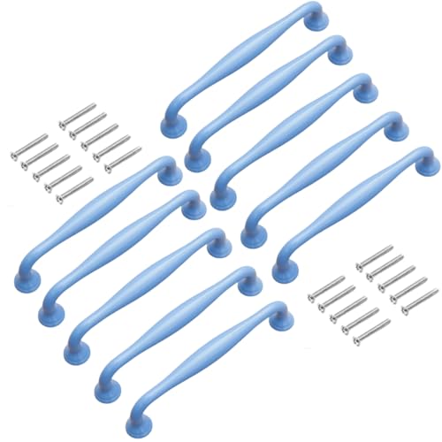 ENIXWH 10 Stück Möbelgriffe Bogengriff Schrankgriff Zinklegierung Bunt Schubladengriff Handgriff für Bücherschrank Kleiderschrank Schublade (Blau, Bohrlochabstand: 96mm) von ENIXWH
