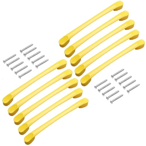 ENIXWH 10 Stück Möbelgriffe Bogengriff Schrankgriff Zinklegierung Bunt Schubladengriff Handgriff für Bücherschrank Kleiderschrank Schublade (Gelb, Bohrlochabstand: 128cm) von ENIXWH