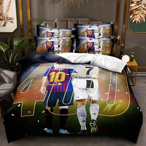 ENIXWH Fußballstar Bettbezug Teenager 3D Ronaldo Messi Bettwäsche Mikrofaser Bettbezüge Fußball-Vereins Set1 Mit Reißverschlüsse Und 2 Umschlag Kissenbezug (135 * 200CM) von ENIXWH