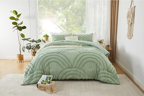ENJOHOS Bettwäsche-Set für College-Mädchen – Boho-getuftete Regenbogen-Bettdecke in voller Größe, 3-teiliges Regenbogen-Bettwäsche-Set für alle Jahreszeiten, leichte, weiche Mikrofaser-Bettdecke mit 2 von ENJOHOS