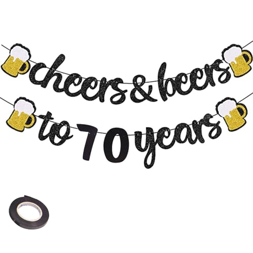 ENLACE 70. Geburtstag Girlande Glitzerbanner 70 Geburtstag Deko,Cheers to 60 Years Schwarz Gold Geburtstaggirlande,Geburtstagsdeko 70 Jahre Mann Frauen,Deko 70 Geburtstag Tischdeko von ENLACE