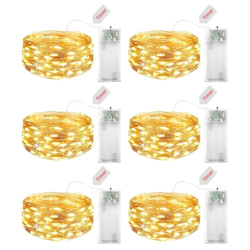 ENLACE 6 Stück LED Lichterkette Batterie mit Timer, 2M 20 LED Kupferdraht Lichterkette Innen Batteriebetrieben, Micro Lichterketten für Weihnachten, Halloween, Hochzeit, Party, Innen Deko, Warmweiß von ENLACE