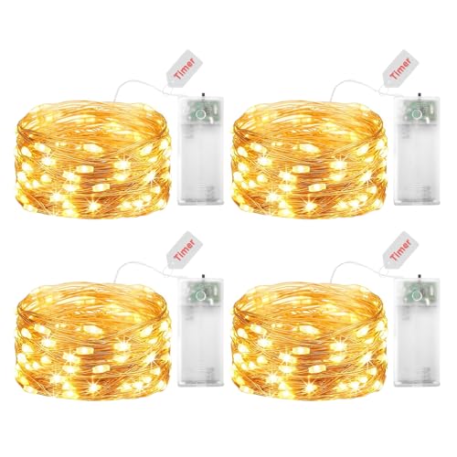 ENLACE 4 Stück LED Lichterkette Batterie mit Timer, 3M 30 LED Kupferdraht Lichterkette Innen Batteriebetrieben, Warmweiß Lichterketten mit Timer für Weihnachten, Halloween, Hochzeit, Innen Deko von ENLACE
