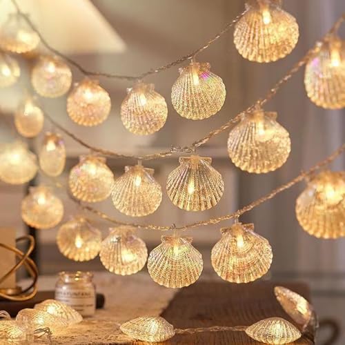 ENLACE Muschel Lichterkette, 1,5M 10 LED Lichterkette Meerestiere Batterie, Warmweiß Lichterketten Maritime für Kinderzimmer Schlafzimmer Hochzeit Garten Party Deko Innen Außen von ENLACE