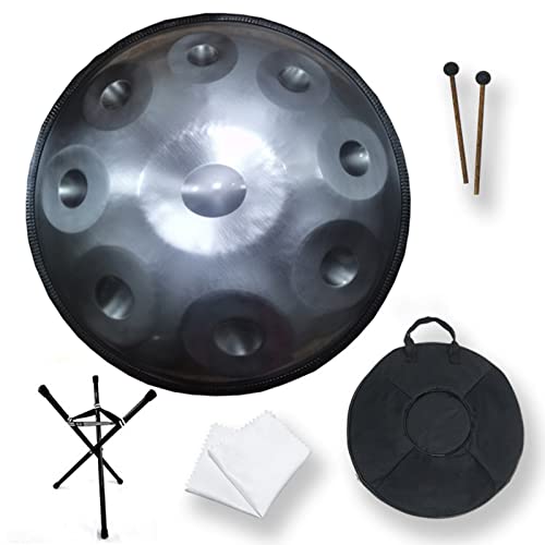 ENLLY Handpan Steel Drum 9 Noten 22 Zoll, Runde Handpan Drum Sound Performance Mit Drum Bag, D-Moll Stahlzungentrommel für Meditation Yoga Unterhaltung Musikalische Bildung (Color : Silber) von Liakai