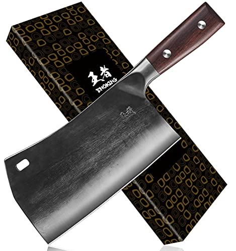 ENOKING Hackmesser, handgeschmiedetes Chinesisches Küchenmesser, Scharf Kochmesser Hochwertigem Deutsch Hochgekohltem Edelstahl Profi Messer mit Vollerl-Griff für Heimküche und Restaurant (19CM) von ENOKING
