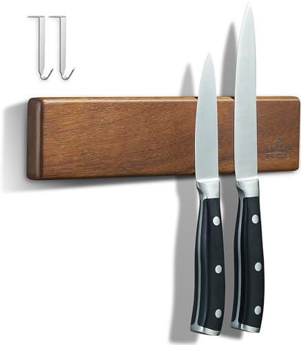 ENOKING Magnetleiste Messer 26 cm, Messerblock Magnetisch ohne Messer, Magnet Messerhalter aus Akazienholz mit 2 Haken von ENOKING