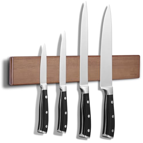 ENOKING Magnetleiste Messer Selbstklebend, 40 cm Messer Magnetleiste aus Akazienholz, Messerhalter Magnetisch mit Extra Starkem Magnet, Magnet Messerhalter für Messer und Küchenutensilien von ENOKING