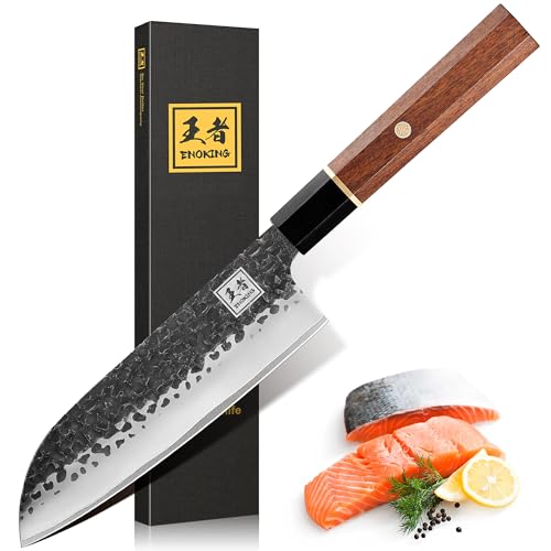 Japanisches Santoku Messer 18cm Klinge, Kiritsuke Küchenmesser Profi Kochmesser für Gemüse, Fleisch Schneiden, Scharf Japanisches Messer mit Ergonomischem Rosenholzgriff von ENOKING