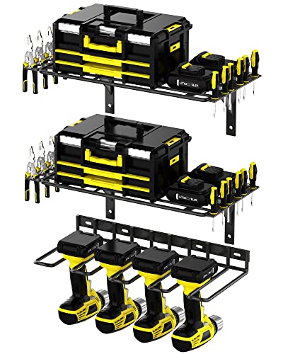 ENONCI Werkzeugspeicher Aufbewahrung Elektrowerkzeug Organizer,3-stöckiges 8 Schlitzen Bohrhalter Wandmontage Garage Werkzeugregal Metall, Werkzeugaufbewahrung Organisation von ENONCI