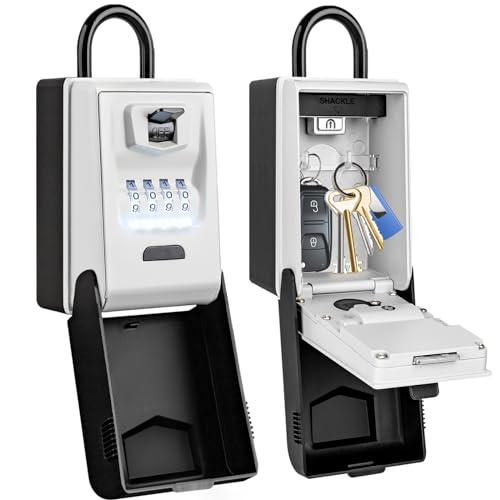 ENONEO Schlüsseltresor mit Beleuchteten Zahlencode Aussen Schlüsseltresor mit Bügel, Wetterfest Schlüsselsafe 4 Stellig Groß Robust Schlüsselbox für Draußen Haus Garage Schule von ENONEO