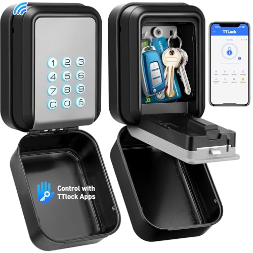 ENONEO Schlüsseltresor mit Zahlencode Aussen wasserdichte Schlüsselbox Bluetooth Anti-Diebstahl Schlüsselsafe Wandmontage Schlüsselkasten mit TTlock App Verwaltung & Echtzeit-Benachrichtigungen von ENONEO