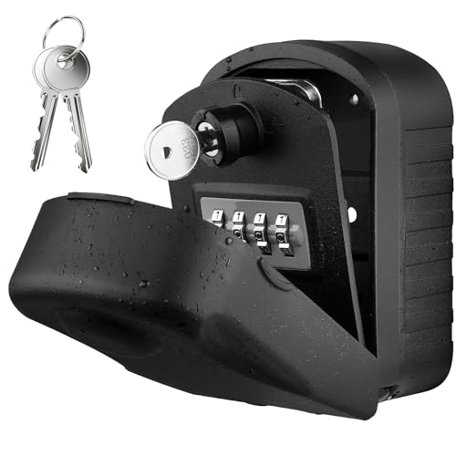 Schlüsseltresor ENONEO Schlüsselsafe mit 4-Stelliges Zahlencode mit Wasserdichte Abdeckung Groß Schluesselbox Schlüsselkasten Wandmontage Draußen Innen für Zuhause, Auto, Büros und Garagen (Schwarz) von ENONEO