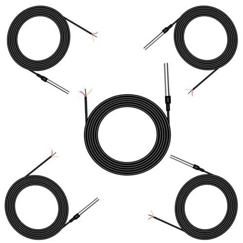Digitaler 5M Temperatursensor ENOPYO Temperaturfühler Temperaturkabel 5 Stk,Edelstahl Wasserdichte Sonde,Kompatibel mit Shelly Temperatursensor addon plus,Arduino,Raspberry Pi,Inklusive E-book von ENOPYO