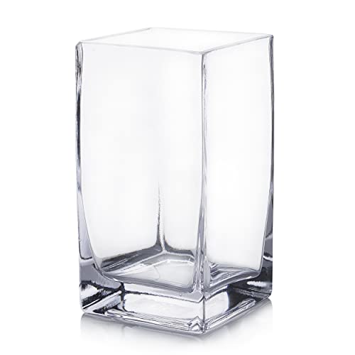 Enova Floral Transparente quadratische Glasvase, 20,3 x 10,2 x 10,2 cm, Glasvase für Blumen, dekorative Kerzenhalter, Glasvase, Blumensträuße, Vase für Hochzeits-Mittelstücke, Heimbüro-Dekor (1 Stück) von ENOVA FLORAL