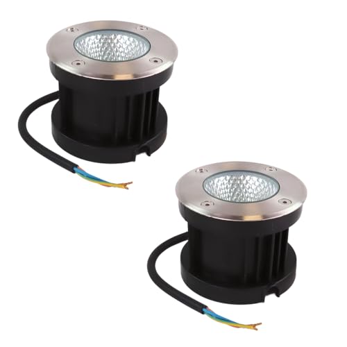 ENOVALITE 2er Set LED Bodeneinbaustrahler 7W 490lm 3000K Warmweiß - Ø 100x80mm - IP67 - Edelstahl und Aluminium - befahrbar bis 2t - 230V Bodeneinbauleuchte Außenleuchte Bodenspot von ENOVALITE
