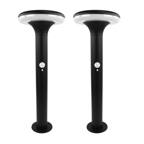 ENOVALITE 2er Set Solar Wegeleuchte mit Bewegungsmelder - 3 Lichtmodi - 3000K Warmweiß - IP54 wetterfest - Aluminium - runde LED Außenleuchte Pollerleuchte Garten Terrasse von ENOVALITE
