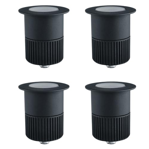 ENOVALITE 4er Set LED Bodeneinbaustrahler 5W 300lm 3000K Warmweiß - Ø 65x80mm - IP67 - Aluminium - befahrbar bis 2t - 230V Bodeneinbauleuchte Außenleuchte Bodenspot - schwarz von ENOVALITE