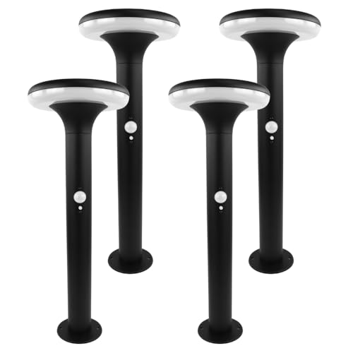 ENOVALITE 4er Set Solar Wegeleuchte mit Bewegungsmelder - 3 Lichtmodi - 3000K Warmweiß - IP54 wetterfest - Aluminium - runde LED Außenleuchte Pollerleuchte Garten Terrasse von ENOVALITE