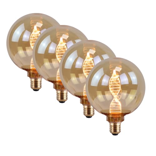 ENOVALITE 4x LED Filament XL Leuchtmittel DNA Amber - Globe G125 E27 3,5W 120lm 1800K Warmweiß dimmar - Ø125x164 mm - Vintage Design Ambiente Deko Glühbirne von ENOVALITE