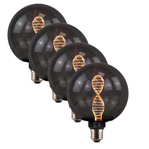 ENOVALITE 4x LED Filament XL Leuchtmittel DNA Smoke - Globe G125 E27 3,5W 120lm 1800K Warmweiß dimmar - Ø125x164 mm - Vintage Design Ambiente Deko Glühbirne von ENOVALITE