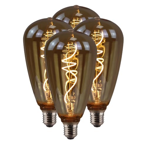 ENOVALITE 4x LED Filament XL Leuchtmittel PEAR Amber - E27 4W 265lm 2200K dimmbar - Vintage Design Ambiente Deko Edison Glühbirne Lampe von ENOVALITE