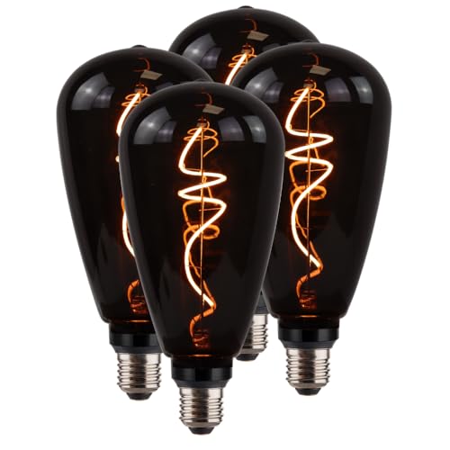 ENOVALITE 4x LED Filament XL Leuchtmittel PEAR Smoke - E27 4W 40lm 1800K dimmbar - Vintage Design Ambiente Deko Edison Glühbirne Lampe von ENOVALITE