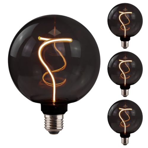 ENOVALITE 4x LED Filament XL Leuchtmittel YARN GLOBE Amber - G125 E27 4,9W 100lm 1800K Warmweiß dimmbar - Vintage Design Ambiente Deko Glühbirne Lampe von ENOVALITE