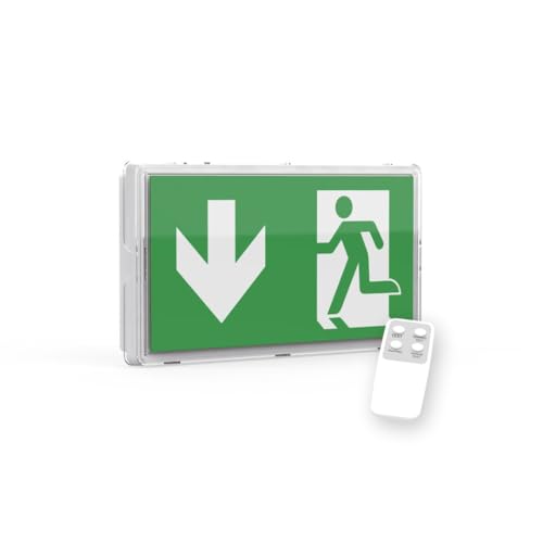 ENOVALITE LED Fluchtwegleuchte Notleuchte mit Akku und Test-Funktion - Dauerbetrieb o. Notbetrieb - Aufbau Einbau - Rettungsweg Notausgang Notfall EXIT IP65 (8h Akku + Remote) von ENOVALITE