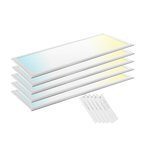 ENOVALITE LED-Panel, 120x30cm, CCT Farbwechselfunktion, 36W, 3600lm, 3000K | 4000K | 6000K | inkl. Netzteil | LED Deckenleuchte für Büro, Wohnzimmer und Werkstatt (5 Stück) von ENOVALITE
