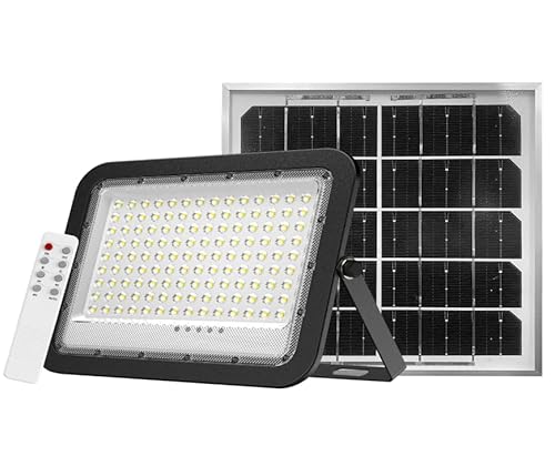 ENOVALITE Profi LED Fluter Flutlichtstrahler mit Solarpanel Akku Fernbedienung Dämmerungssensor - 6500K Kaltweiß Tageslicht - Außenleuchte Wandleuchte IP65 wetterfest… (10, Watt) von ENOVALITE