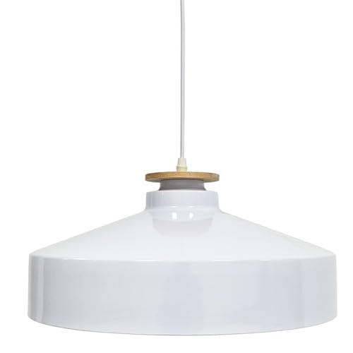 ENOVALITE moderne Pendelleuchte aus Metall mit Holzapplikation - Ø40cm - Weiß - E27 Fassung - 1m Kabel - danish scandi Design - Hängeleuchte Hängelampe von ENOVALITE